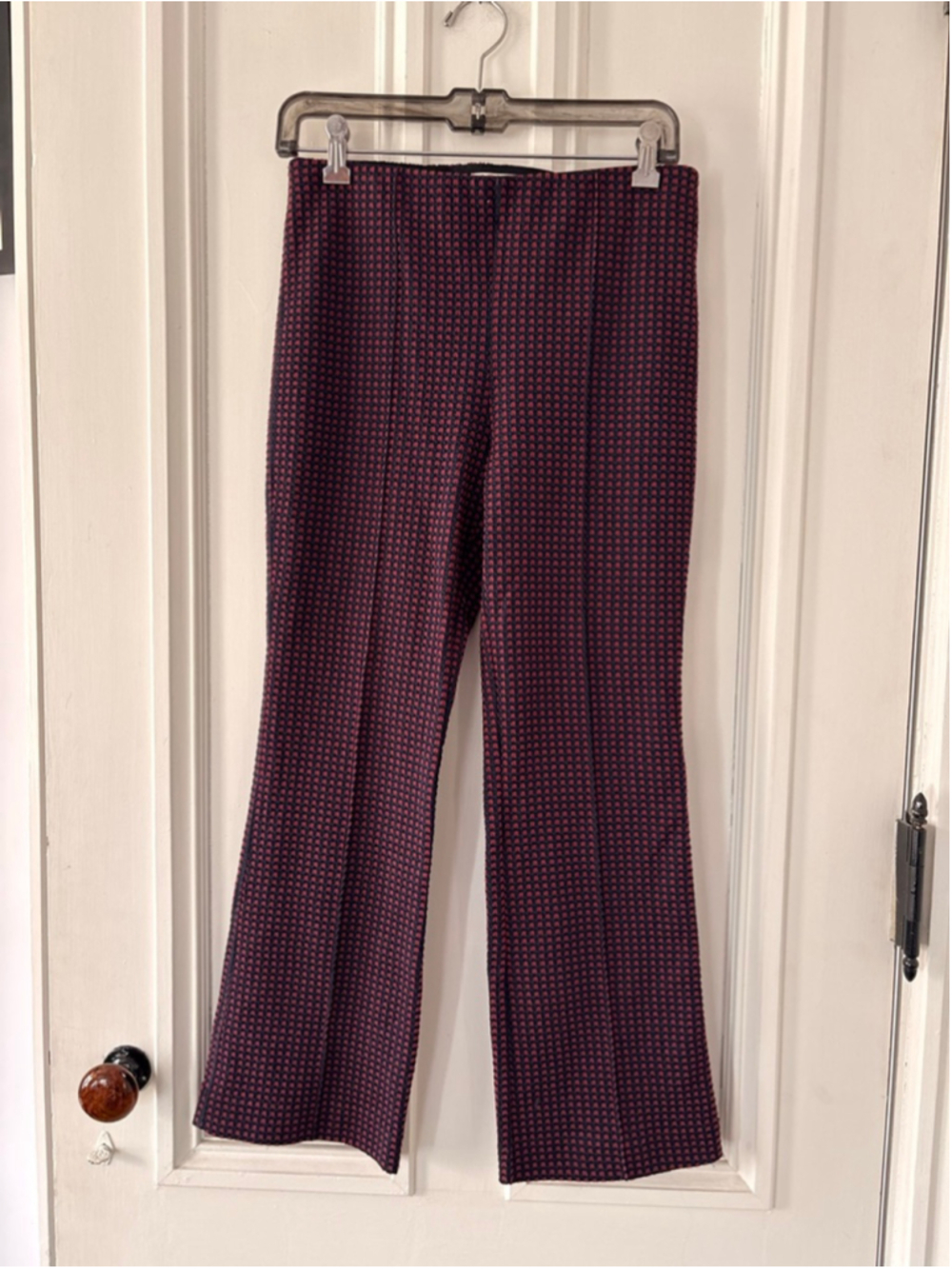 Anthropologie Navy Red Patterned Essential Crop Flare Pants S